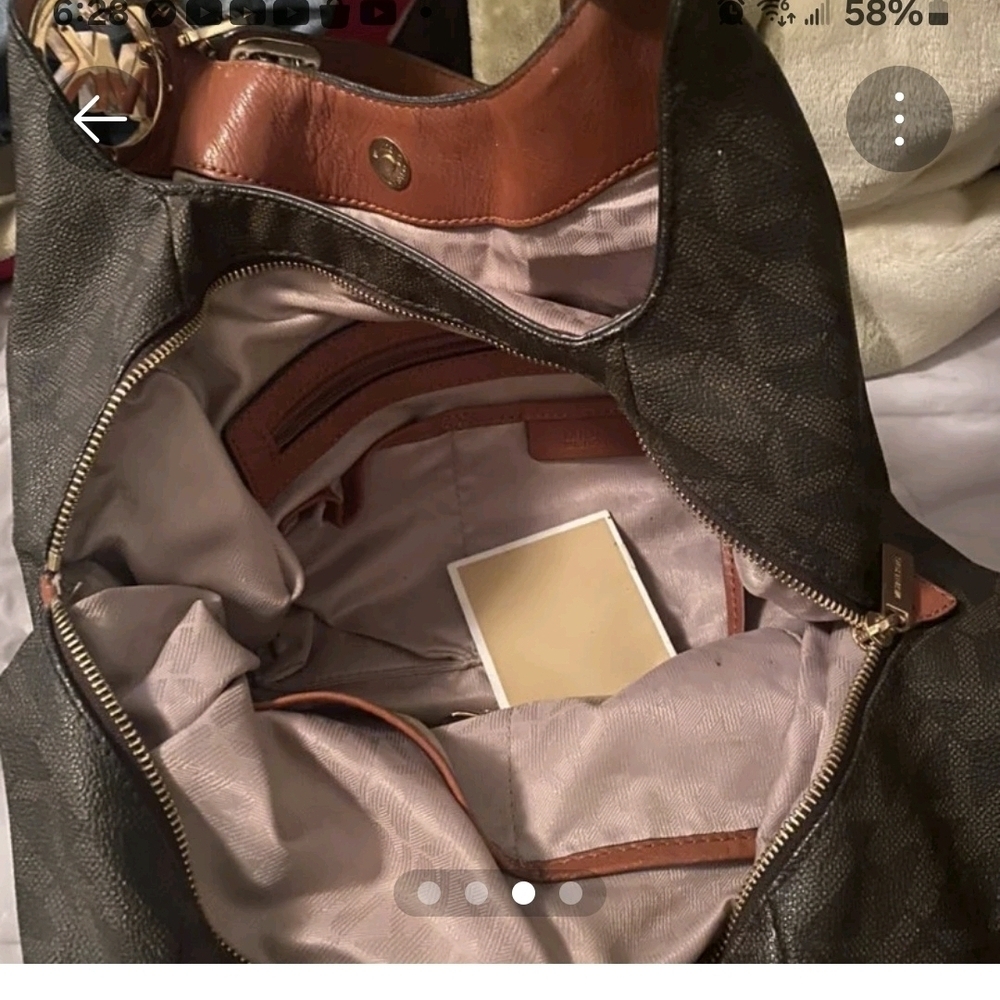 Michael Kors Authenic Fulton Hobo Brown And Tan elegant Designer Bag with Duster - Picture 5 of 9
